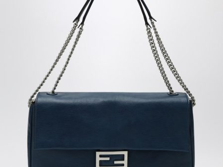 Fendi Blue Leather Chain Large Baguette Women Discount