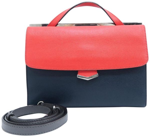 Fendi Demi Jour Leather Navy and Orange Calfskin Satchel Online Sale