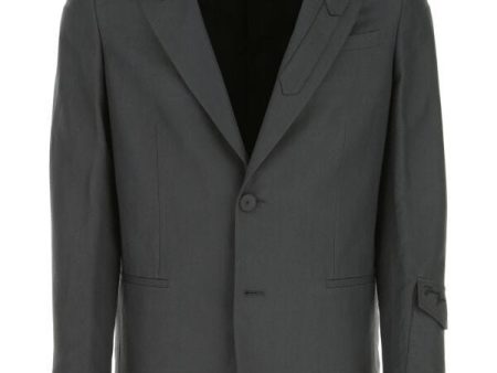 Fendi Man Dark Grey Linen Blend Blazer on Sale