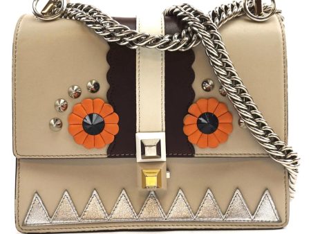 Fendi Flap Rare Monster Faces Kan I Long Shoulder Chain Strap Beige Multicolor Leather Cross Body Bag Discount