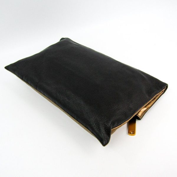 Fendi Gold Black Leather Chameleon Fold-Over Clutch (SHA-12056) For Sale