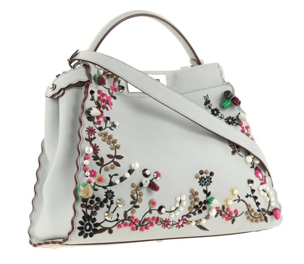 Fendi Floral-embellished Peekaboo Blue Leather Satchel Discount