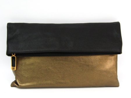 Fendi Gold Black Leather Chameleon Fold-Over Clutch (SHA-12056) For Sale