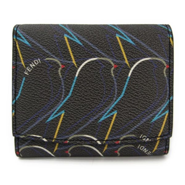 Fendi Dark Grey Coated Canvas Birds Compact Wallet (SHA-16419) on Sale