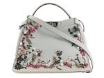 Fendi Floral-embellished Peekaboo Blue Leather Satchel Discount