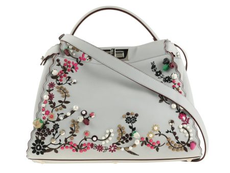 Fendi Floral-embellished Peekaboo Blue Leather Satchel Discount