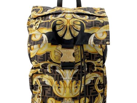 FENDI Fendace Backpack Black Yellow Brown 7VZ066 Nylon Sale