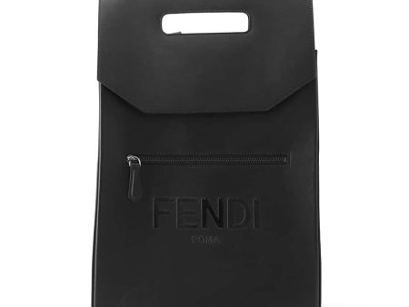 FENDI Logo Backpack Black 7VZ060 Leather Hot on Sale