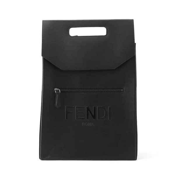 FENDI Logo Backpack Black 7VZ060 Leather Hot on Sale