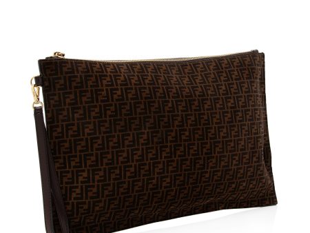 Fendi Zucchino Suede Large Flat Pouch (SHF-79WgbJ) Discount