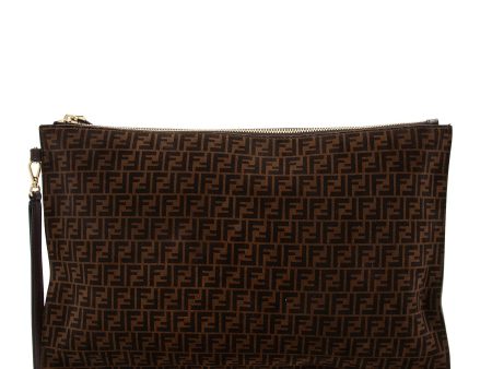 Fendi Zucchino Suede Large Flat Pouch Hot on Sale