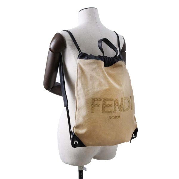 FENDI Backpack Beige Black 7VZ057 Canvas Leather Cheap