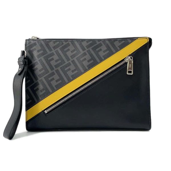 FENDI Zucca Slim Clutch Bag Black Gray 7VA491 PVC Coated Canvas Leather Online now