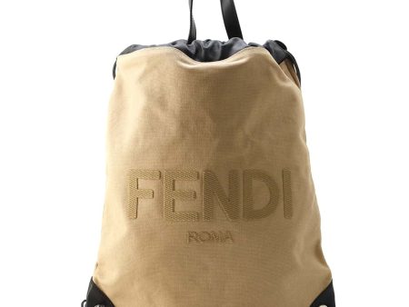 FENDI Backpack Beige Black 7VZ057 Canvas Leather Cheap