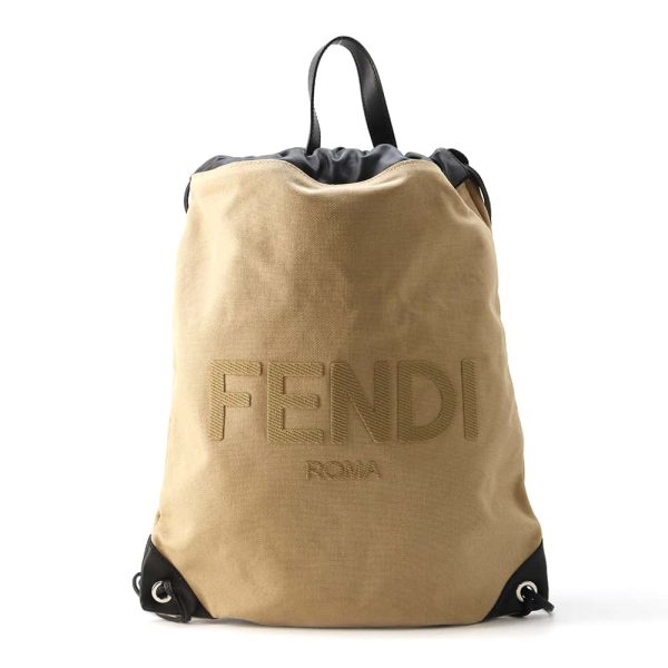 FENDI Backpack Beige Black 7VZ057 Canvas Leather Cheap