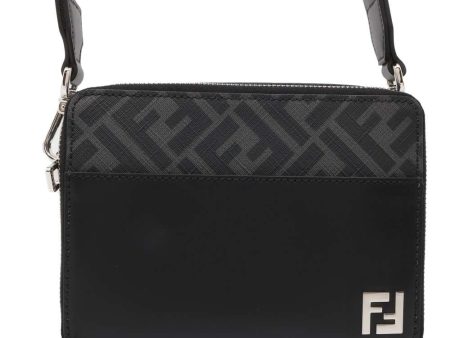 FENDI Zucca Organizer Shoulder Bag Black Gray 7M0357 PVC Coated Canvas Leather Online Hot Sale