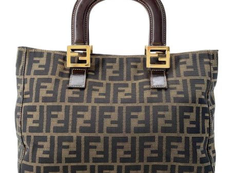 FENDI Zucca Tote Bag Khaki Brown Canvas Leather Online