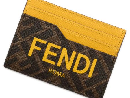 FENDI Card Case Brown Yellow 7M0333 PVC  Leather Cheap