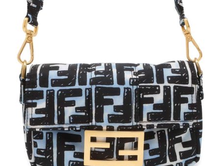 FENDI Zucca Mini Baguette Joshua Vides Collaboration Black Blue 8BR784 Nylon Cheap