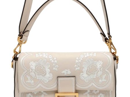 FENDI Bucket Floral Embroidery 2WAY Shoulder Bag Ivory White 8BR600 Leather Online Hot Sale