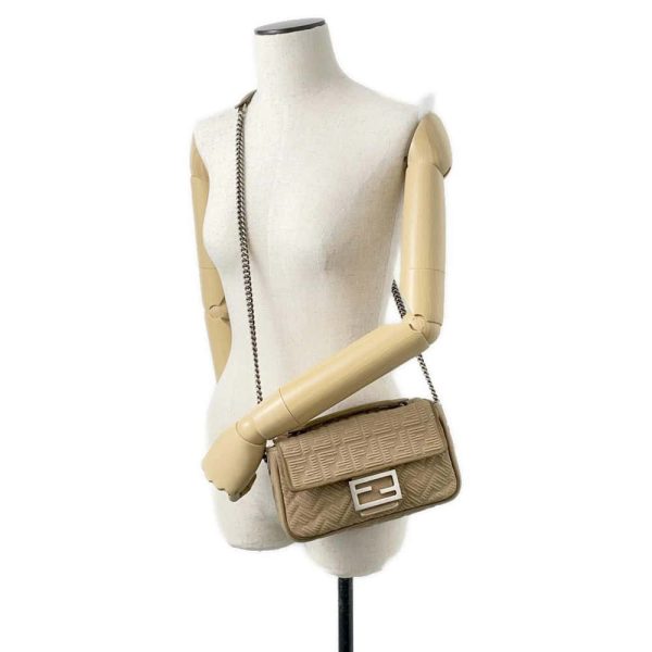 FENDI Midi Baguette FF Fabric ChainShoulder Bag Beige 8BR793 Fabric suede For Sale