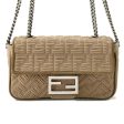 FENDI Midi Baguette FF Fabric ChainShoulder Bag Beige 8BR793 Fabric suede For Sale