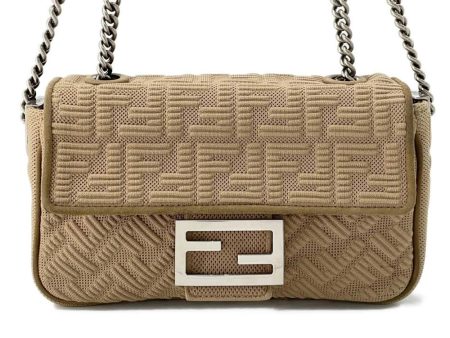 FENDI Midi Baguette FF Fabric ChainShoulder Bag Beige 8BR793 Fabric suede For Sale