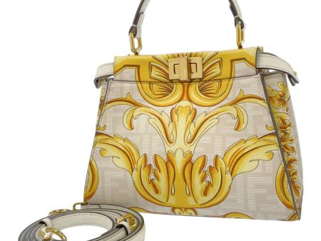 FENDI Fendace Peekaboo Beige Yellow 8BN244 Leather Size Mini Discount