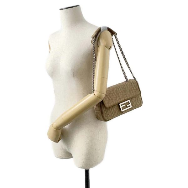 FENDI Midi Baguette FF Fabric ChainShoulder Bag Beige 8BR793 Fabric suede For Sale