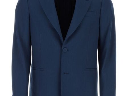 Fendi Man Blue Wool Blend Blazer Online Sale