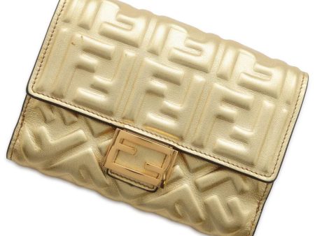 FENDI Baguette Zucca Medium Wallet Gold 8M0419 Leather Fashion