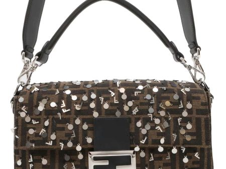 FENDI Bucket ZuccaPattern Sequins 2WAY Shoulder Bag Brown 7VA572 Canvas Hot on Sale