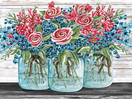 CIN2009 - Red, White & Blue Jars with Flowers - 18x12 Online now